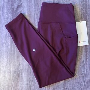 Lululemon Wunder Train High-Rise Tight with pockets,25".Size 10.Garnet.Burgundy.